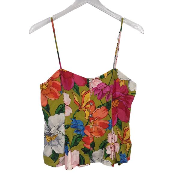 Mara Hoffman Lily Cami Top 4 Floral Linen Blend Sweetheart Spaghetti Sleeveless - Picture 1 of 6
